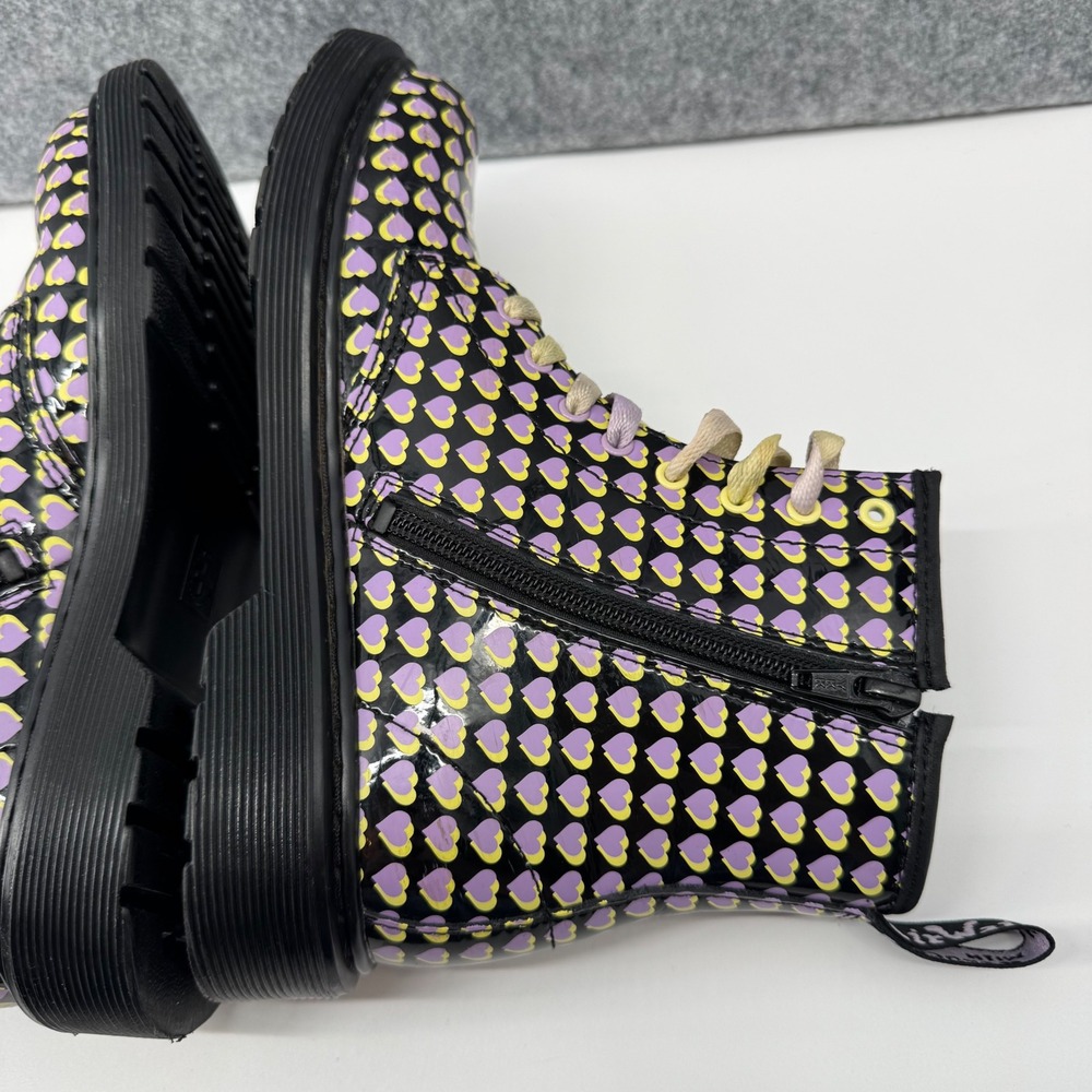 Dr. Martens 1460 J Boots Womens 5 Black Purple Yellow Heart Print Patent Leather - Picture 10 of 16